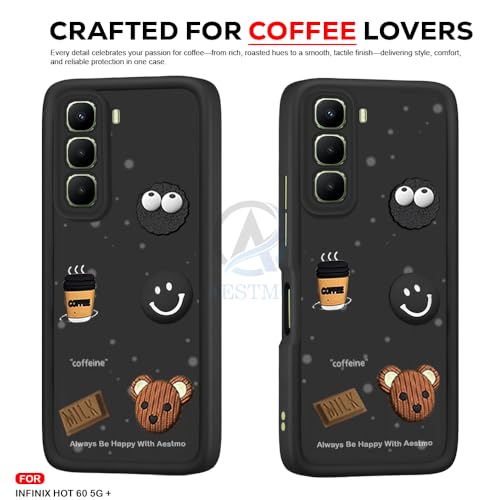 Image of AESTMO Back Case Cover for Infinix Hot 60 5G Cover | Cute Fun Cartoon 3D Ball | Coffee Silicone Case | Full Body Protection | Camera Protection Back Cover for Infinix Hot 60 5G (Black)