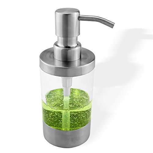 Seafulee Refillable 8.8 Oz Liquid Soap or Lotion Dispenser Free Rust Brushed Nickel Stainless Steel & Clear Acrylic Body for Bathroom or Kitchen Countertop