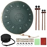 JINBAITAI Bear Steel Tongue Drum 13 Inch 13 Note, Steel Drum with Mallets 2 Pairs, Carry Bag and Music Book, Rain Drum for Outside Garden, Sound Healing Instruments C Major (Stone Green)