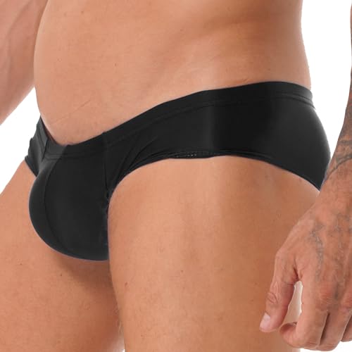 Moily Men's Sexy Pouch Low Rise Briefs Pantie Shiny Glossy Swim Trunks Swimwear Bottoms Underpants Black Medium4