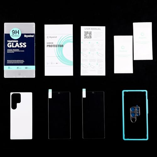 Image of Ibywind Screen Protector For Samsung Galaxy S25 Ultra 5G 6.8 inch(2 Pack),9H Hardness Tempered Glass,With 1Pc Camera Lens Protector,1Pc Back Carbon Fiber Film,Easy to Install
