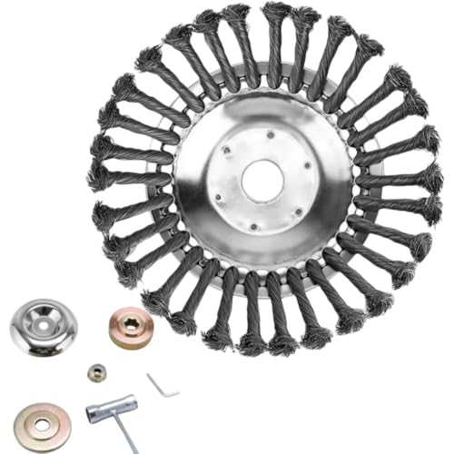 Nizzvlo 草刈り機 ワイヤー 回転式鋼線雑草ブラシヘッド、ワイヤーホイールブラシディスク、トリマーヘッド、草刈り機部品ツール、草刈機用チップソー 替え刃 除草ホイール 雑草クリーニングツール ブラシカッター トリマーアクセサリ (8インチです)