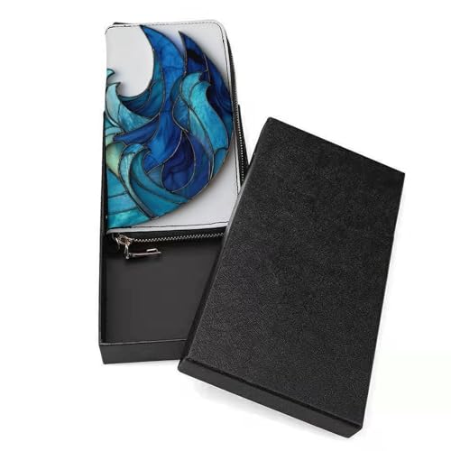 Crescent Moon Shape Ocean Wave PU Leather Clutch Long Bifold Wallet, Coin Purse Credit Pass Case, Durable Card-Holder Money Storage for Women Men3