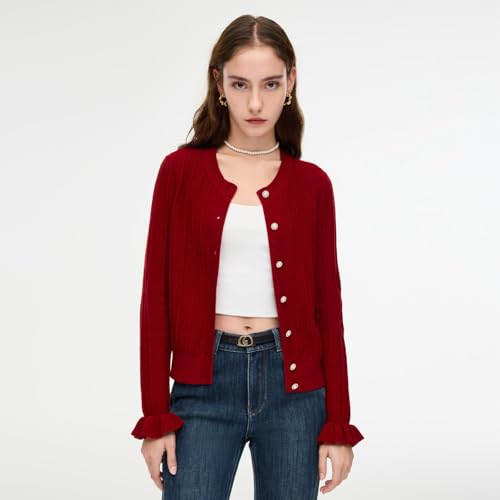 Image of GOELIA Women Wool Blend Lightweight Cardigan Sweaters 2026 Spring Business Casual Solid Long Sleeve Knitted Cardigan Top