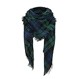 Zando Women's Soft Blanket Scarf - Lightweight Plaid & Tartan Design, Warm & Cozy for Fall, Winter & Christmas, Oversized One Size, Green & Blue