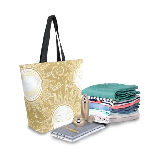 Extra Large Shoulder Tote Bag for Beach Travel Weekender Gym Glowing White Sun Moon Pattern Reusable Grocery Canvas Shopping Bag3