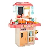 Coemo Kinder Küche für Kinder ab 3 Jahren mit Wasserfunktion im Spülbecken, Kinderherd, Licht, Sound Funktionen und sogar 'Dampf' - Die Spielküche Sophie in Orange ist perfekt für Kids