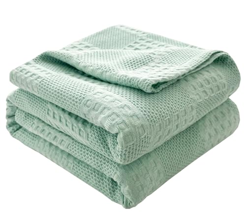 Hayisugal Tagesdecke 100prozent Baumwolle Kuscheldecke Leichte Wohndecke in Waffeloptik, Softe Überwurfdecke Bett, Sofa Überwurf Wohnzimmer Schlafzimmer Sommerdecke Baumwolldecke, Grün, 150 x 200cm