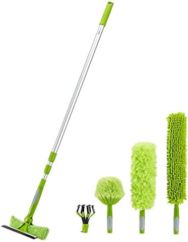 Amazon Basics Multi-Purpose Extension Pole Kit - Includes Light Bulb Changer, Swivel Squeegee and Microfibre Duster
