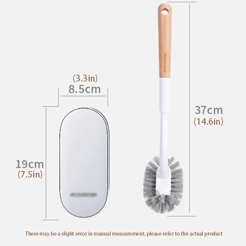 Useful Toilet Brush and Holder with Wood Handle，Curved Design Angled Bathroom Clean Toilet Bowl Brush，Wall Mounted Toilet Scrub Brush Hands-on
