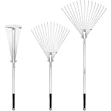Buyplus Adjustable Garden Leaf Rake - 24 to 63 Inch Telescopic Metal Expandable...