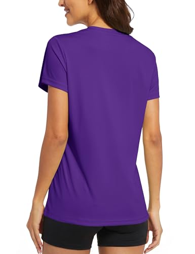 Image of MAGCOMSEN Women's Short Sleeve T-Shirts UPF 50+ Sun Protection Shirts Quick Dry Athletic Running Workout Tops Rash Guard