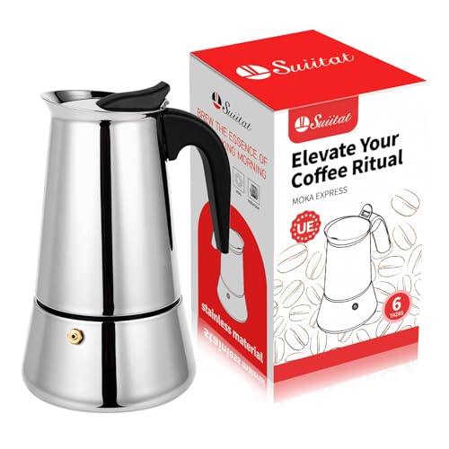 Suiitat Moka Pot, 6 Cups (10.6 oz) Stovetop Espresso Maker, 304 Stainless Steel Moka Pot, Induction...