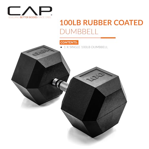 Image of CAP Rubber Coated Dumbbell Weights, Free Weights for Home Gym Strength Training, Anti-Roll Hex Dumbbells with Black, Chrome & Comfort Grip Handles, Singles
