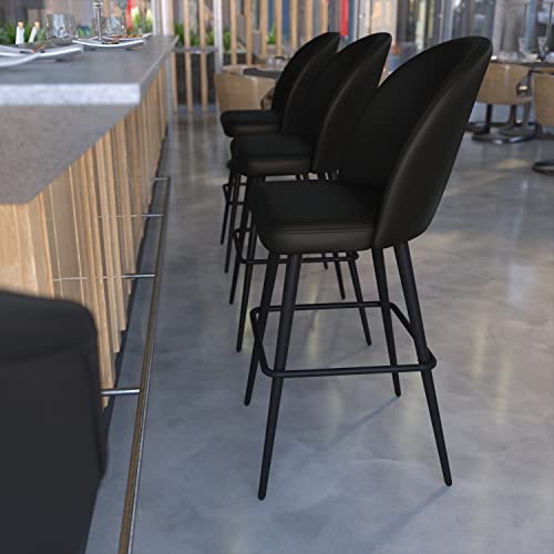 Flash Furniture Taburete de bar sin brazos LeatherSoft de 30 pulgadas, negro, paquete de 2 | Grado comercial, respaldo contorneado, respaldo alto, moderno, reposapiés integrado miniatura 2