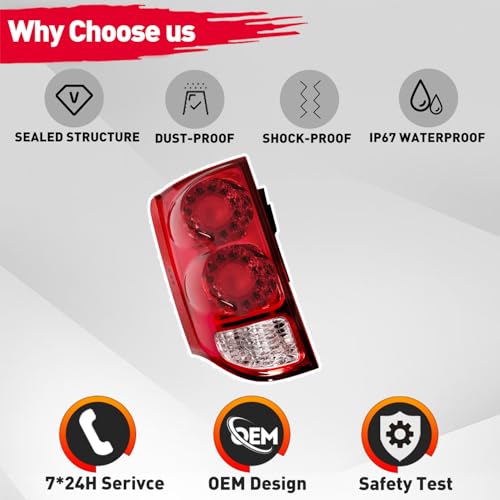 Left Side Taiilight Compatible With 2011-2020 Dodge Grand Caravan LED Tail light Assembly Rear Lamp Run Brake Signal Reverse Tail light with Bulb # 5182535AD 5182535AE 5182535AF CH2800199 by XunDong - Image 4