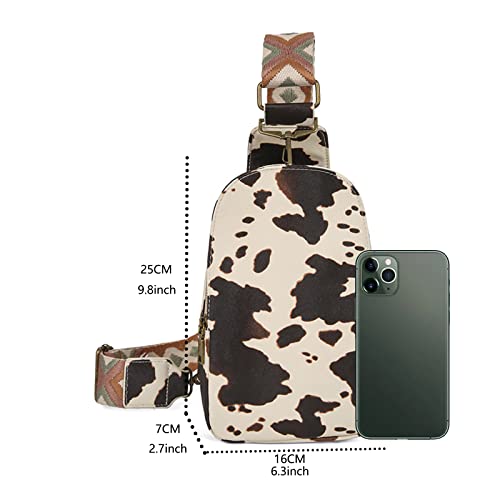 Image of FAYBA Small Sling Bag for Women Crossbody Bag, Cow Print PU Leather Wide Guitar Strap Chest Sling Backpack Purse
