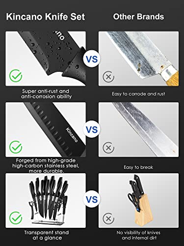 Knife Set, 17 Pcs High Carbon Stainless Steel Kitchen Knife Set For Chef, Super Sharp Knife Set With Acrylic Stand, Include Steak Knives, Sharpener And Scissors, Ergonomical Design By Kincano #TOP2