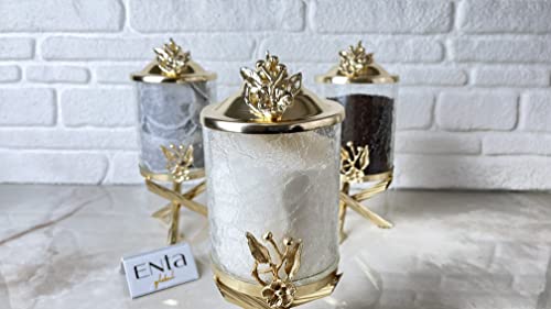 Gold Unique Glass Canister Set For Kitchen, Paper Towel Holder, Tea Sugar Coffee Canister, Cookie & Candy Jar… (Full Set) #TOP2