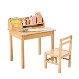 UNICOO® Kid Desk and Chair Set–Bamboo Lift-Top Child Desk with Storage and Hutch, Ideal Kids Desks for Homework, Compact Design for 3-8 Years Old, Small Kids Desk and Chair Set(C007-Nature)