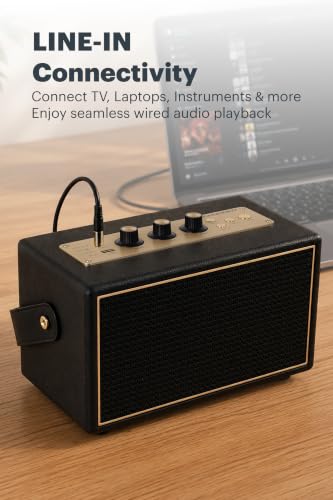 Image of Schneider ENERZA HP60 Wireless Portable Home Audio Speaker | 60W Triple-Driver 360 Sound | Wooden Acoustic Enclosure with Bluetooth 5.4 IPX4 Splashproof | Vintage Classic Design - Black