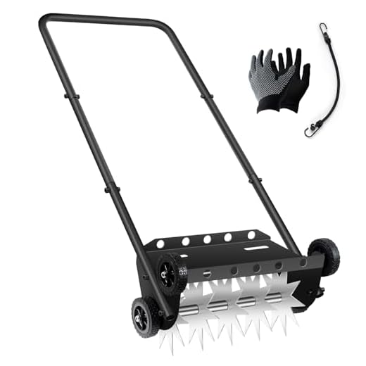 Push Spike Aerator,18Inch Push Lawn Aerator with 4 Wheels,Heavy Duty Rolling Manual Yard Aerator Lawn Tool with 45inch Handle,Suitable for Lawn Garden Yard Grass Maintenance