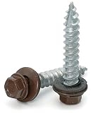 Hex Washer Head Mechanical Galvanized Roofing Screws Brown Finish - #14 x 1' Qty 25