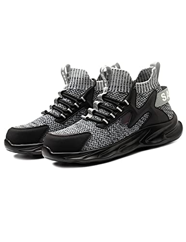 Legou Zapatos de seguridad para hombre, ligeros, transpirables, con puntera de acero, zapatos de piel de microfibra antipinchazos, Gray, 38 2/3 EU