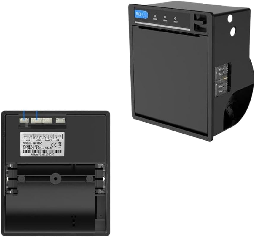 80mm Panel Mounted Thermal Receipt Printer EP-380C With Auto Cutter Compatible With Self Service Vending Machines And Kiosk Systems(Black RU Push)