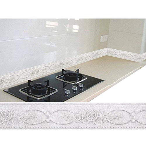 Upredo 3D Decorative Floral Molding Waterproof Wallpaper Border Peel And Stick For Bathroom Kitchen Counter Top Backsplash Tiles Sticker,4 Inch By 16.4Ft (Cream White) #TOP4