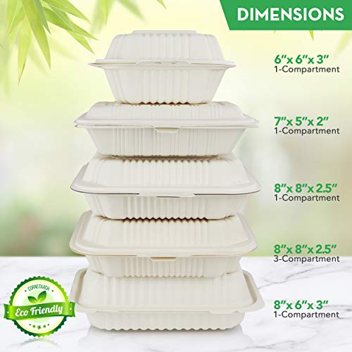 HeloGreen [100 Count] Eco Friendly Take Out Food Containers, (8"x8", 1