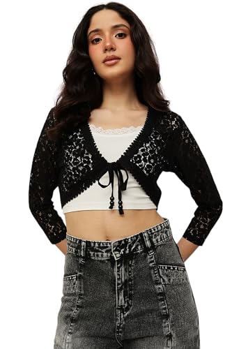 Image of ESPRESSO Women Designer Lace Front Tie Up Short Shrug /Cardigan (Regular and Plus Size)
