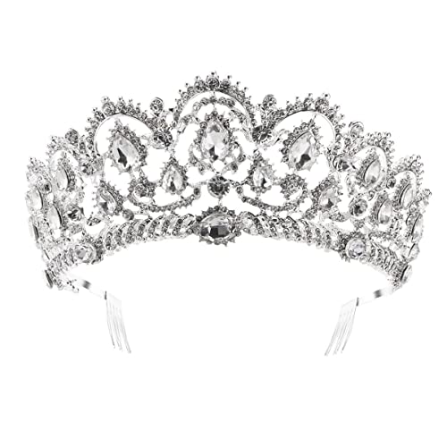 FRCOLOR Silver Crystal Tiaras Crown Elegant Princess Crown with Combs Rhinestone Headpiece Hair Accessories for Women Girls Bridal Wedding Prom Birthday Party