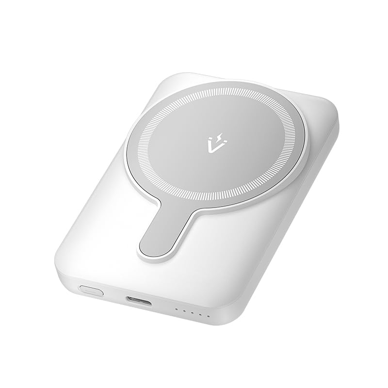 Vention 5000 mAh Magnetic Wireless Power Bank, 20 W Fast Charging Portable Charger with USB-C & Wireless Charging, White LED Indicator, Compact for iPhone/Samsung/AirPods (White)