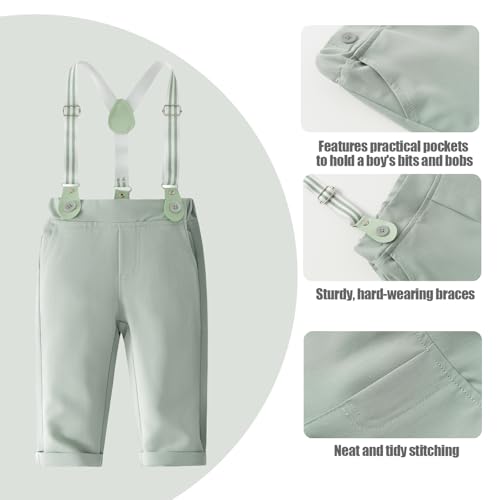 Fohuanky Baby Boy Formales Outfit Gentlemen Kleidung Set Strampler Hemd mit Fliege Hosenträger Hose & Hut für Hochzeit Geburtstag Party