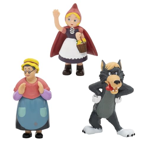 MARUKATSU Pack de 3 Figuras Caperucita Roja - Caperucita Roja, el Lobo y la Abuela 3 Piezas (Caperucita, Lobo, Abuela) Figuras 8 cm