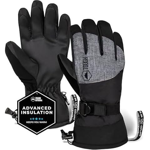 Tough Outdoors Winter Gloves - Waterproof Snow Gloves for Women and Men - Warm Womens and Mens Ski or Snowboard Gloves - Skiing & Snowboarding Gloves for Cold Weather - Large Cover