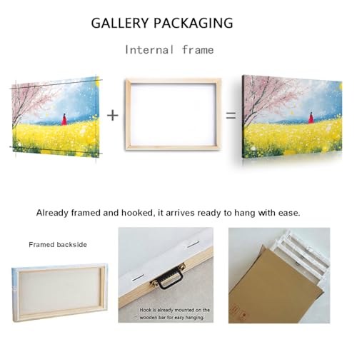 Art mural paysage printanier et fleurs de cerisier sur toile murale encadrée UIRINGART 40x60cm