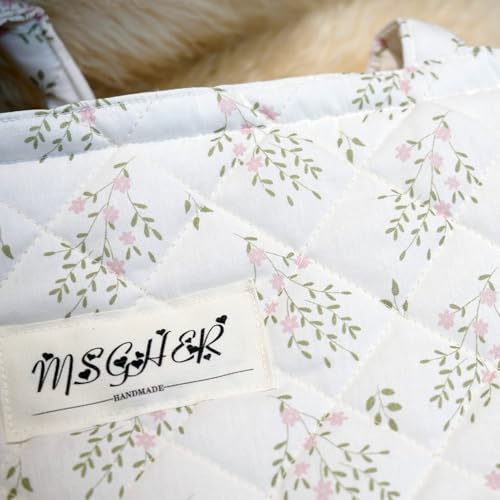 Image of Floral Quilted Cotton Shoulder Bag for Women Daily Use Medium Size Handbag Large Capacity Thickened Design Tote