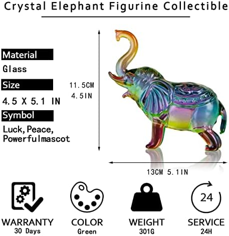 H&D HYALINE & DORA Crystal Elephant Paperweight Collectibles,Hand Blown Painted Glass Art Wildlife Animal Figurine Ornament,Home Office Decor