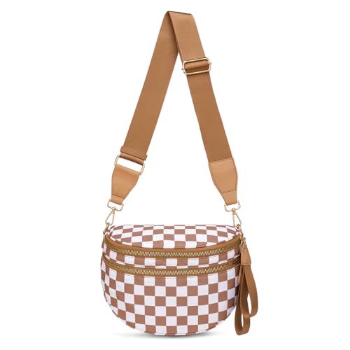 Pure Colour Crossbody Bum Bags for Women Spacious Checkered Cross body Bag Nylon Trendy Fanny Pack for Travel