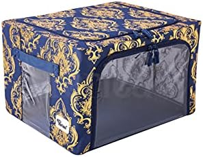 Periea Beau Folding Collapsible Stackable Fabric Home Storage Boxes with Steel Frames (Black & White, Large)