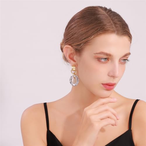 Women's Earring with Circle Crystal Dangle, Fashion Shining Earrings for Women, 925 Sterling Silver Drop Dangle Earrings, Statement Stud Earrings Set for Party Jewelry Gift2