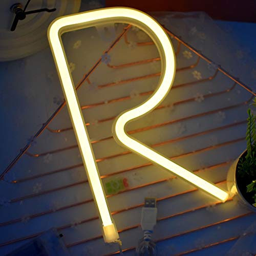 Image of ENUOLI Letter Neon Lights Warm White LED Alphabet Neon Words Signs(R) | Battery /USB Operated Letter Neon Sign Art Lights Words Wall Light up Girls' Room Wedding Birthday Party Christmas Home Decor