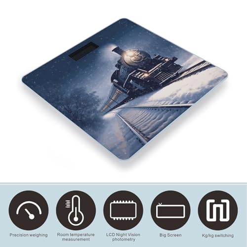 Báscula digital de baño con diseño Navidad y tren ferroviario miniatura 3