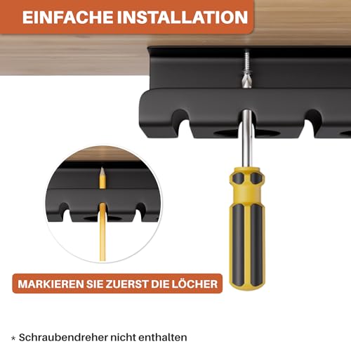 2er Set Kabelmanagement Schreibtisch Schwarz – Kabelkanal ohne Bohren zum Kabel verstecken – Mit Kabelwanne, Halter & Zubehör – Für saubere Kabelführung im Home Office, Büro & Gaming Setup