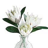SPRIF Artificial Flowers Fake Silk Protea Cynaroides Plastic Flower Arrangements Decor Bouquet for Wedding Table Centerpieces 3pcs (White)