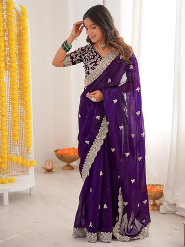 Image of SIRIL Women's Tissue Silk Sequence Embroidery Saree With Unstitched Blouse Piece