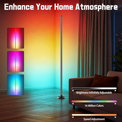 Image of NBBUFF Led Corner Floor Lamp USB Powered with App & Remote Control, Color Changing Led Lamp Music Sync IC+RGBW, Timer, 64+ Music Modes, Standing Lamps for Living Room Lamp Bedroom Gaming Room, 1 Pack