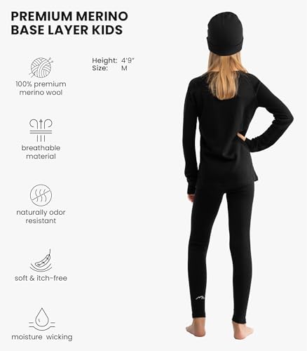 Merino Wool Base Layer Kids Set - Midweight Unisex Merino Wool Thermal Underwear For Kids Top, Bottom, Cuff Beanie2